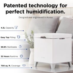 Carepod Cube Plus X50V Stainless Steel Humidifier - Easy to Clean, 3 Mist Level Settings, Auto-Humidity & Auto Shut-Off Feature, One Touch Built-in Sanitization, No Filters, Lasts 32Hrs (1.1Gal/4.2L)
