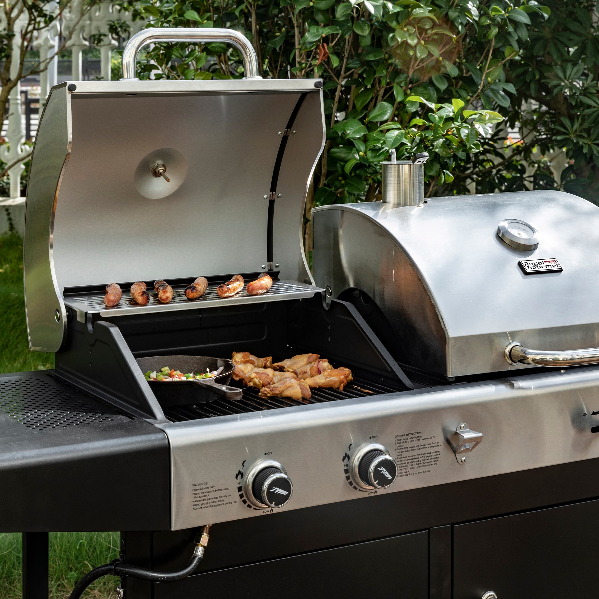 Royal Gourmet Cabinet Style Dual Fuel Series Silver Black Liquid propane and charcoal Combo Grill