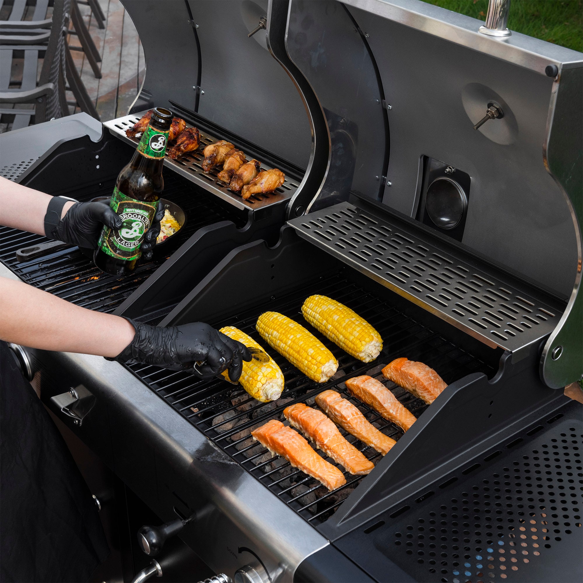 Royal Gourmet Cabinet Style Dual Fuel Series Silver Black Liquid propane and charcoal Combo Grill