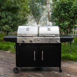 Royal Gourmet Cabinet Style Dual Fuel Series Silver Black Liquid propane and charcoal Combo Grill