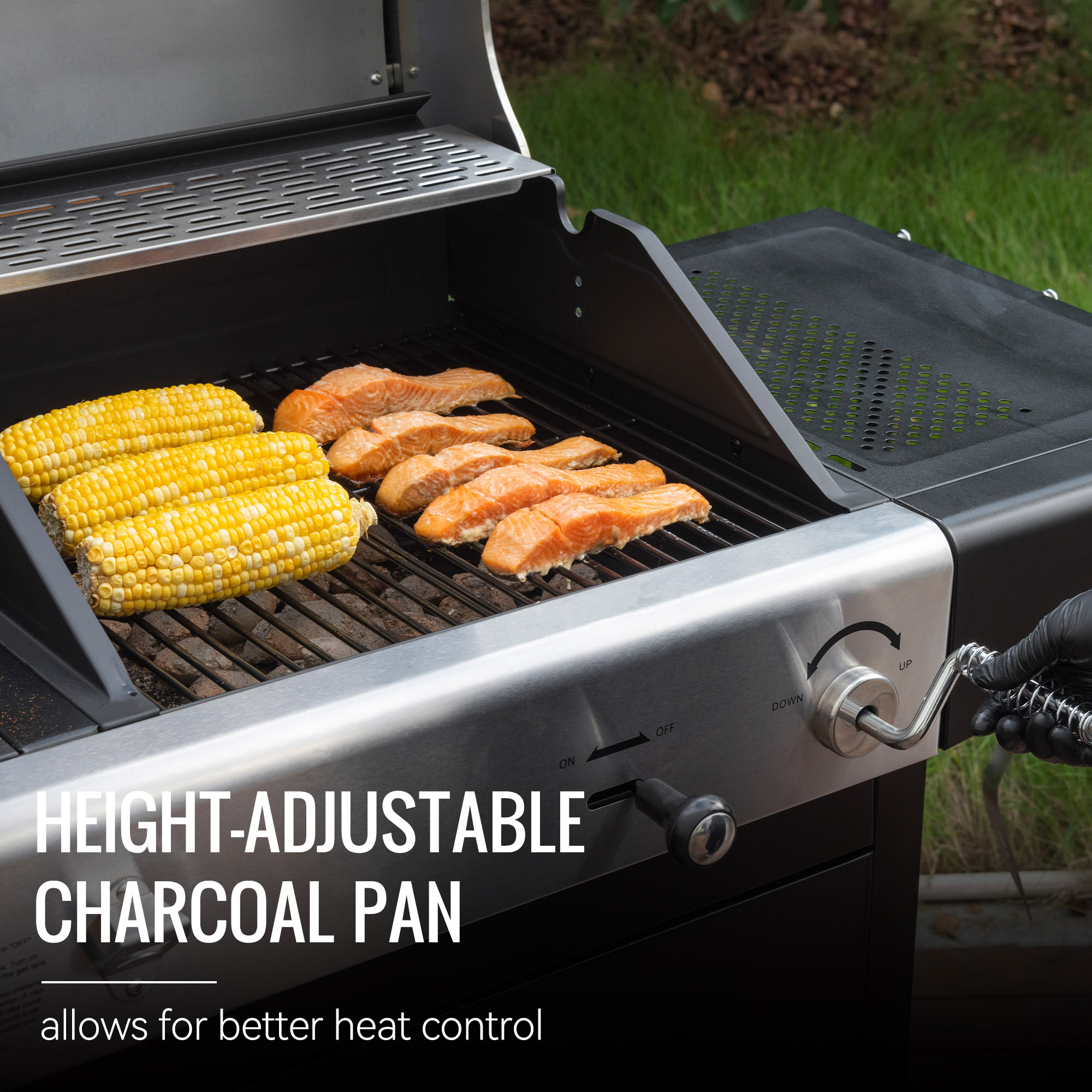 Royal Gourmet Cabinet Style Dual Fuel Series Silver Black Liquid propane and charcoal Combo Grill
