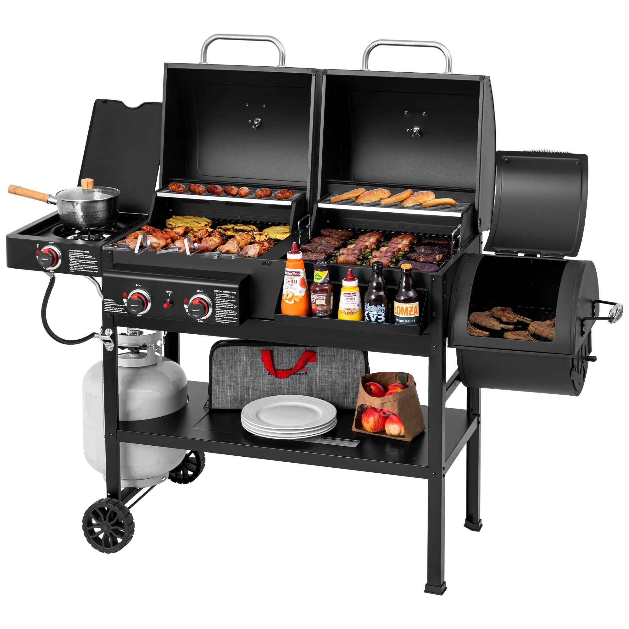 Royal Gourmet 4 in 1 with Offset Smoker and Side Burner Black Liquid propane and charcoal Combo Grill 1 -Side Burners