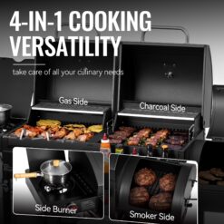 Royal Gourmet 4 in 1 with Offset Smoker and Side Burner Black Liquid propane and charcoal Combo Grill 1 -Side Burners