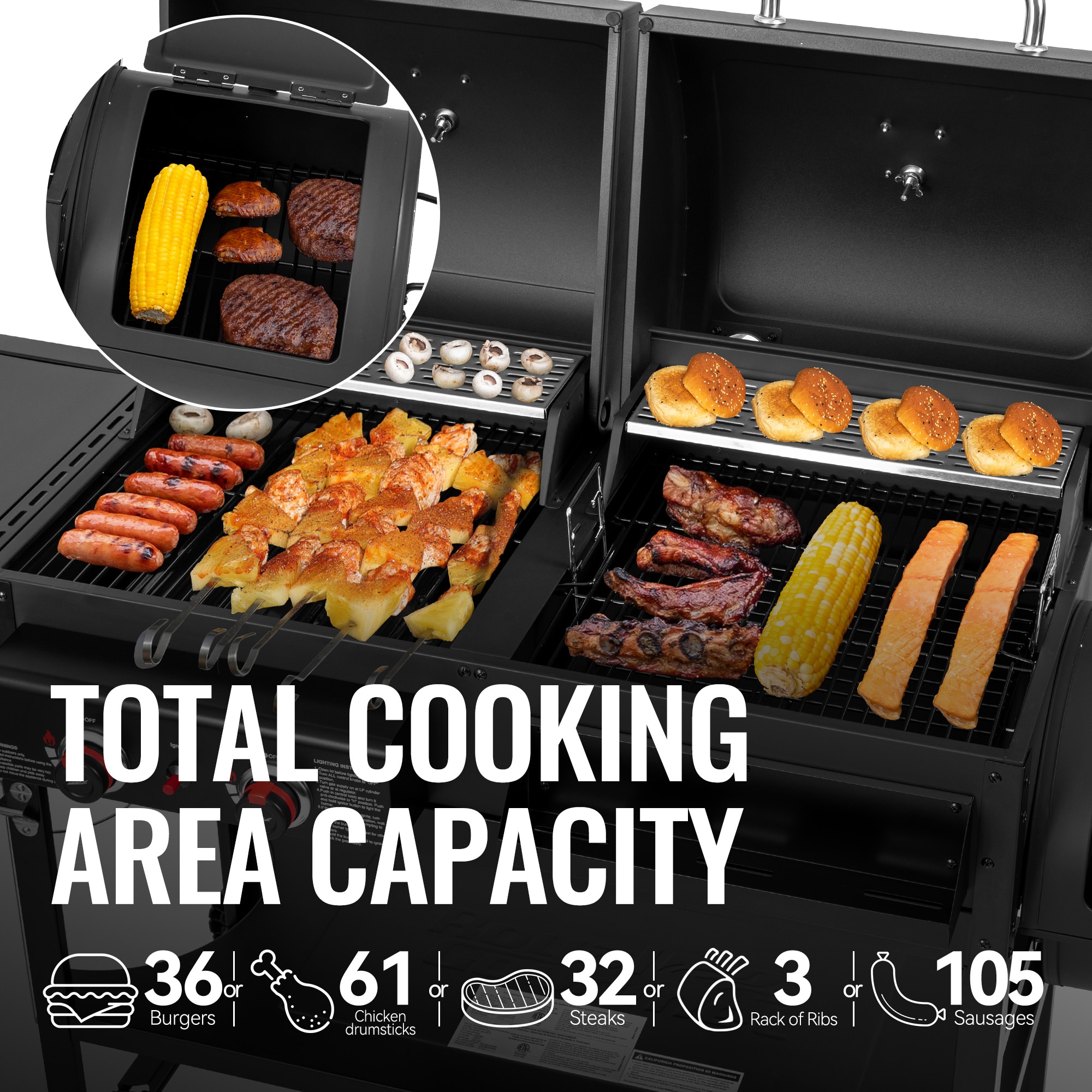 Royal Gourmet 4 in 1 with Offset Smoker and Side Burner Black Liquid propane and charcoal Combo Grill 1 -Side Burners