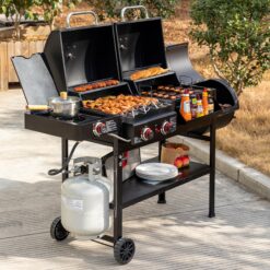 Royal Gourmet 4 in 1 with Offset Smoker and Side Burner Black Liquid propane and charcoal Combo Grill 1 -Side Burners