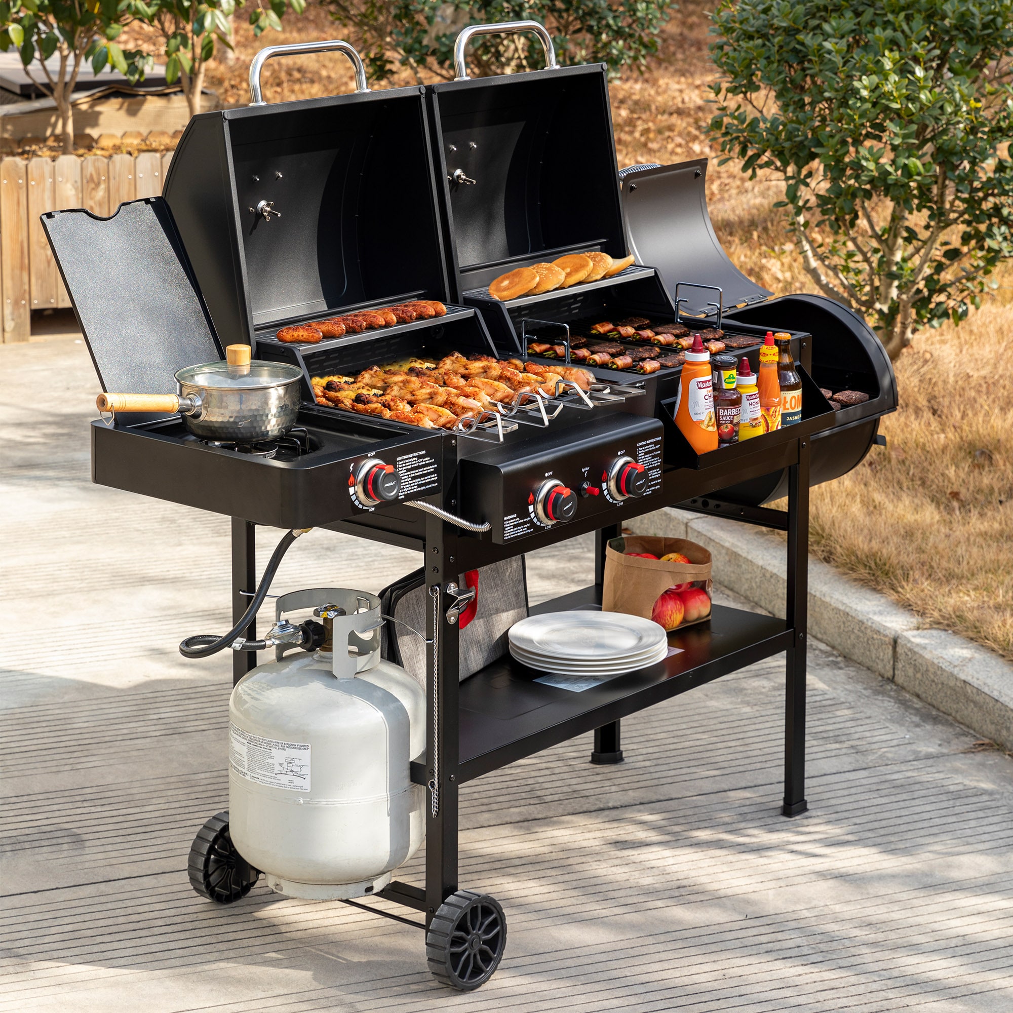 Royal Gourmet 4 in 1 with Offset Smoker and Side Burner Black Liquid propane and charcoal Combo Grill 1 -Side Burners