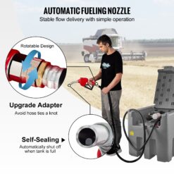 VEVOR Portable Diesel Tank 116 Gallon Capacity and 10 GPM Flow Rate Diesel Fuel Tank with 12V Electric Transfer Pump and 13.1ft Rubber Hose PE Diesel Transfer Tank for Easy Fuel Transportation Gray
