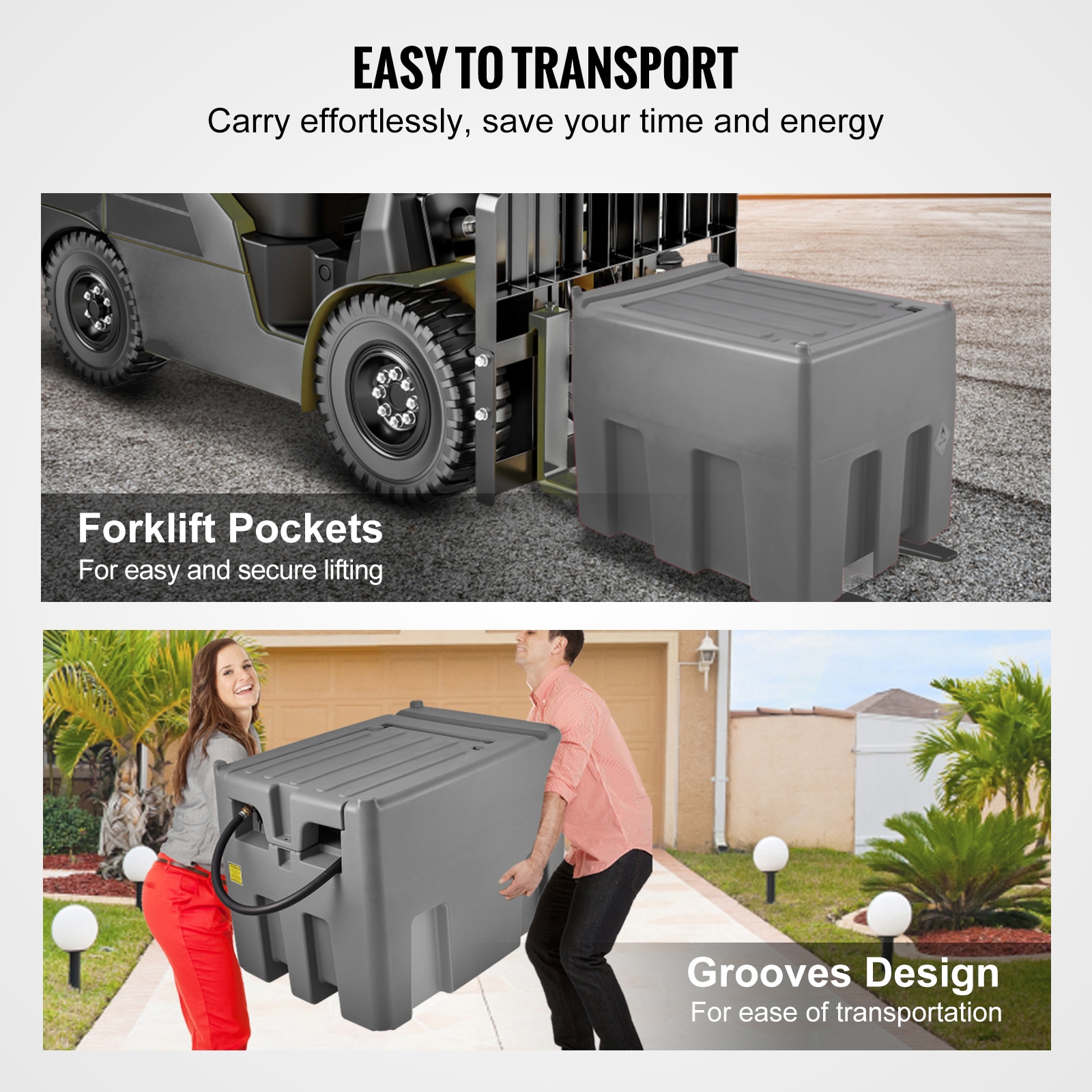 VEVOR Portable Diesel Tank 116 Gallon Capacity and 10 GPM Flow Rate Diesel Fuel Tank with 12V Electric Transfer Pump and 13.1ft Rubber Hose PE Diesel Transfer Tank for Easy Fuel Transportation Gray