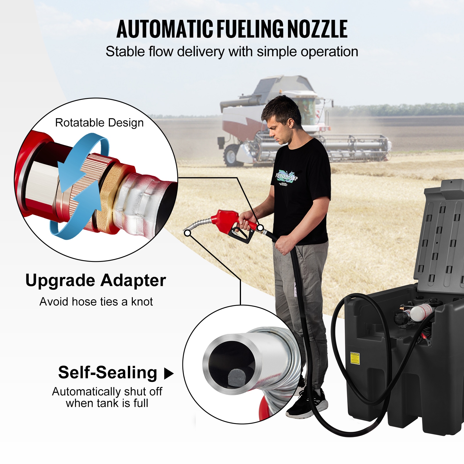 VEVOR Portable Diesel Tank 116 Gallon Capacity and 10 GPM Flow Rate Diesel Fuel Tank with 12V Electric Transfer Pump and 13.1ft Rubber Hose PE Diesel Transfer Tank for Easy Fuel Transportation Black
