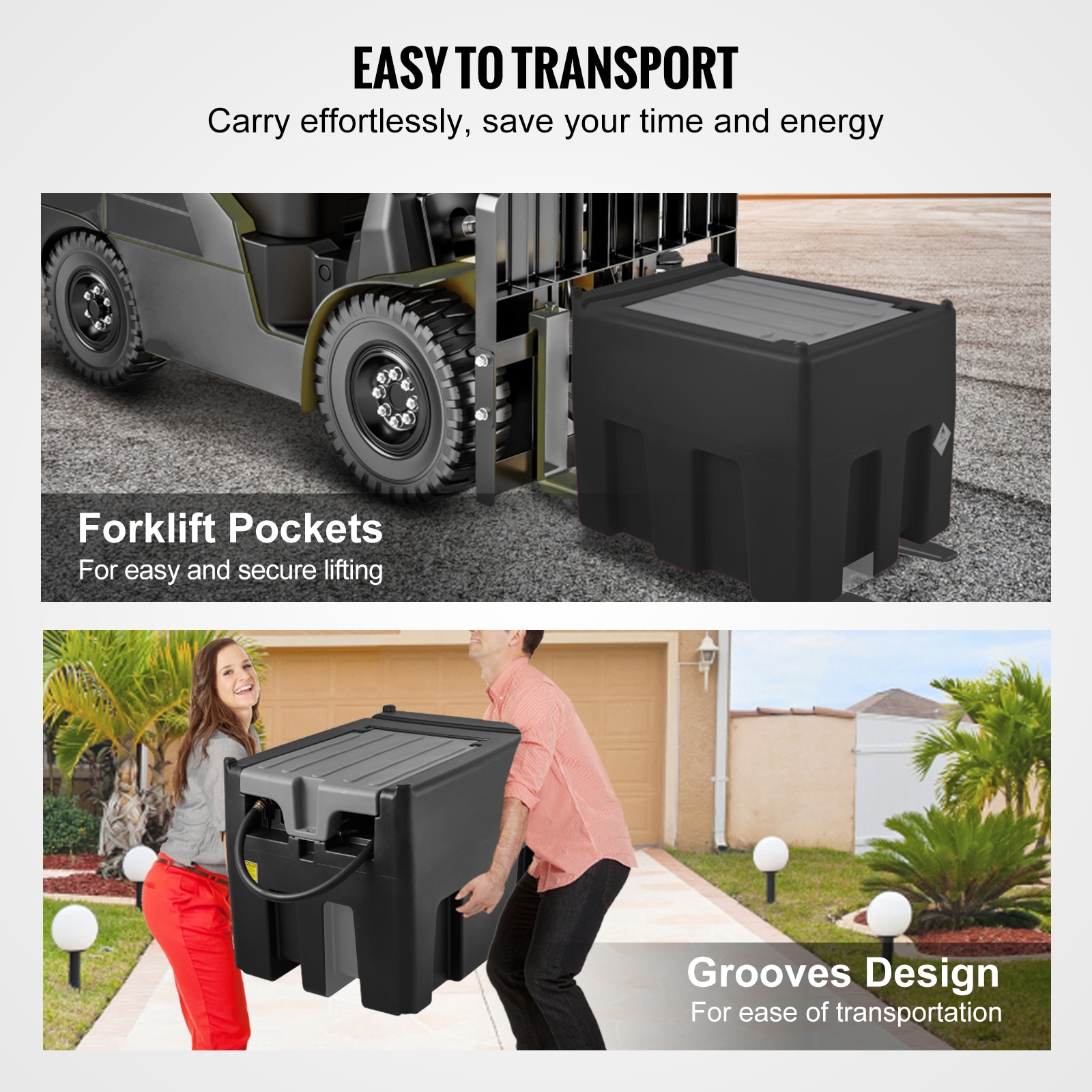 VEVOR Portable Diesel Tank 116 Gallon Capacity and 10 GPM Flow Rate Diesel Fuel Tank with 12V Electric Transfer Pump and 13.1ft Rubber Hose PE Diesel Transfer Tank for Easy Fuel Transportation Black