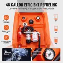 VEVOR Portable Diesel Tank 48 Gallon 10.6GPM Flow Rate Diesel Fuel Tank with 12V Electric Transfer Pump 13.1 ft Hose Auto Fueling Nozzle Diesel Transfer Tank for Easy Fuel Transportation Orange