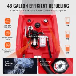 VEVOR Portable Diesel and Gasoline Tank 48 Gallon 10.6GPM Flow Rate Diesel Fuel Tank with 12V Electric Transfer Pump 13.1ft Hose Auto Fueling Nozzle Transfer Tank for Easy Fuel Transportation Red