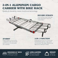 Tow Tuff TTF 2762ACBR Heavy Duty 2 in 1 Aluminum Cargo Carrier with Bike Rack