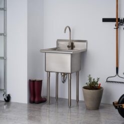 TRINITY 24-in x 21.5-in 1 -Basin 304 Grade Stainless Steel Freestanding Utility tub with Drain with Faucet