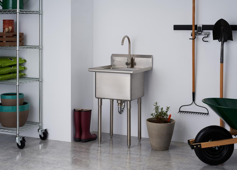 TRINITY 24-in x 21.5-in 1 -Basin 304 Grade Stainless Steel Freestanding Utility tub with Drain with Faucet