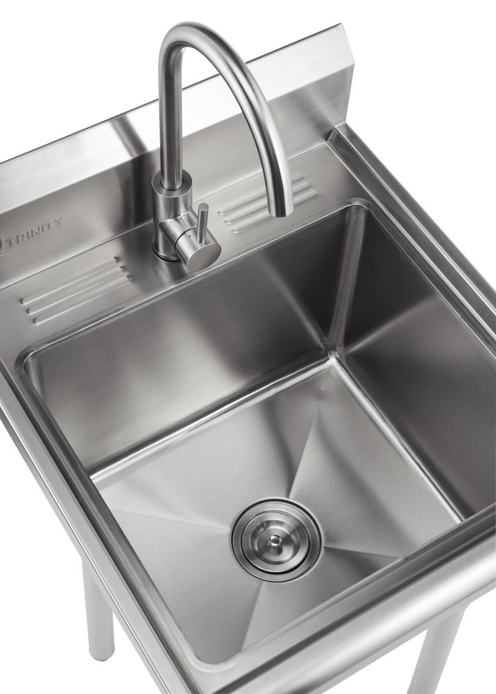 TRINITY 24-in x 21.5-in 1 -Basin 304 Grade Stainless Steel Freestanding Utility tub with Drain with Faucet