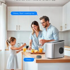 GoveeLife Smart Countertop Ice Makers, Portable Ice Maker Machine with Self-Cleaning, 6 Mins 9 Bullet Ice, 26lbs/24Hrs, Voice Remote for Home Kitchen Party Camping, with Ice Scoop Stainless Silver
