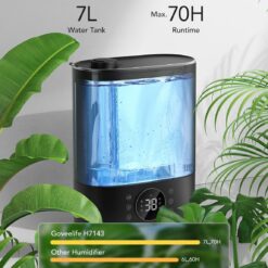 GoveeLife 7L Humidifiers for Bedroom, Smart Top-Fill Cool & Warm Mist Humidifier Large Room, Auto Mode, 70H Quiet Runtime for Baby Plants Nursery, App & Voice Control, RGB Nightlight, Humidity Sensor