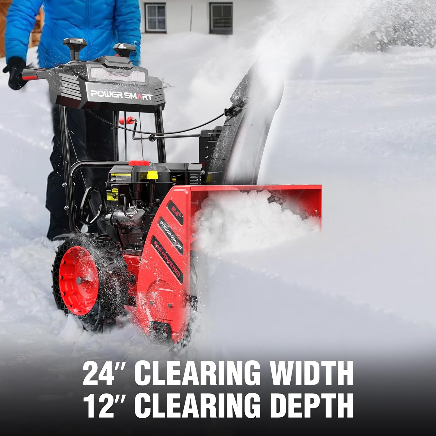 PowerSmart Snow Blower Gas Powered 24 in. 252cc OHV Engine with Eletric Start, 13 in. Airless Tires, Self-Propelled Two-Stage Snowblower