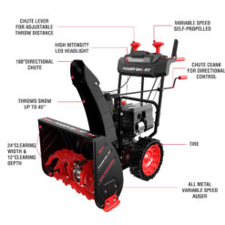 PowerSmart 24'' 252cc Two Stage Self-Propelled Gas Snow Blower w/ Electric Start