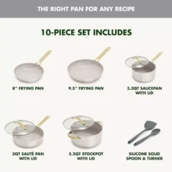 GreenPan Nova Gallery 10pc Stainless Steel and Ceramic Nonstick Champagne Handle Cookware Set