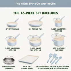 GreenPan Rio Advanced 16pc Ceramic Nonstick Cookware Set, Stardew Blue