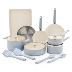 GreenPan Rio Advanced 16pc Ceramic Nonstick Cookware Set, Stardew Blue