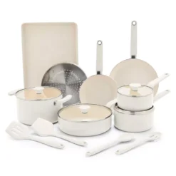 GreenPan Rio Advanced 16pc Ceramic Nonstick Cookware Set, Cream