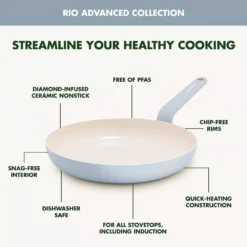 GreenPan Rio Advanced 16pc Ceramic Nonstick Cookware Set, Stardew Blue