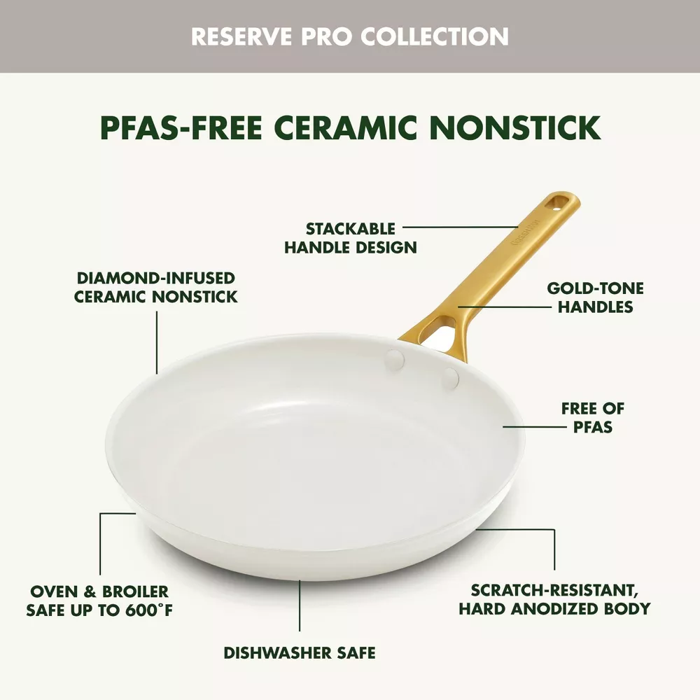 GreenPan (10" and 12") Reserve Pro Ceramic Nonstick Frypan Set, Cream