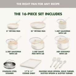 GreenPan Rio Advanced 16pc Ceramic Nonstick Cookware Set, Cream