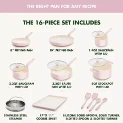 GreenPan Rio Advanced 16pc Ceramic Nonstick Cookware Set, Pink