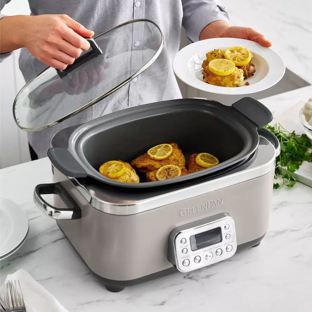 GreenPan Elite 6qt Slow Cooker, Cloud Gray