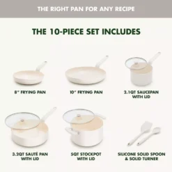 GreenPan Rio Advanced 10pc Cookware Set, Cream