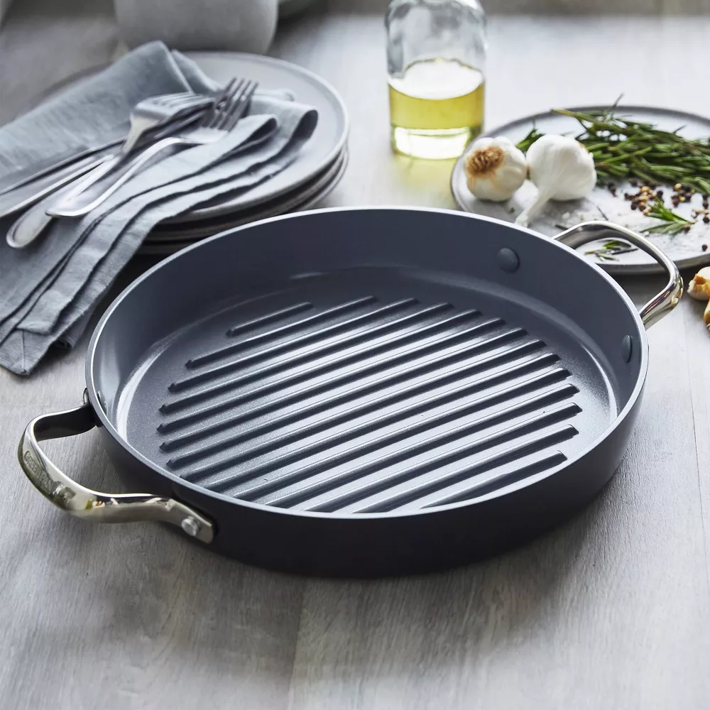 GreenPan Valencia Pro 11" Ceramic Grill Pan with 2 Side Handles Black