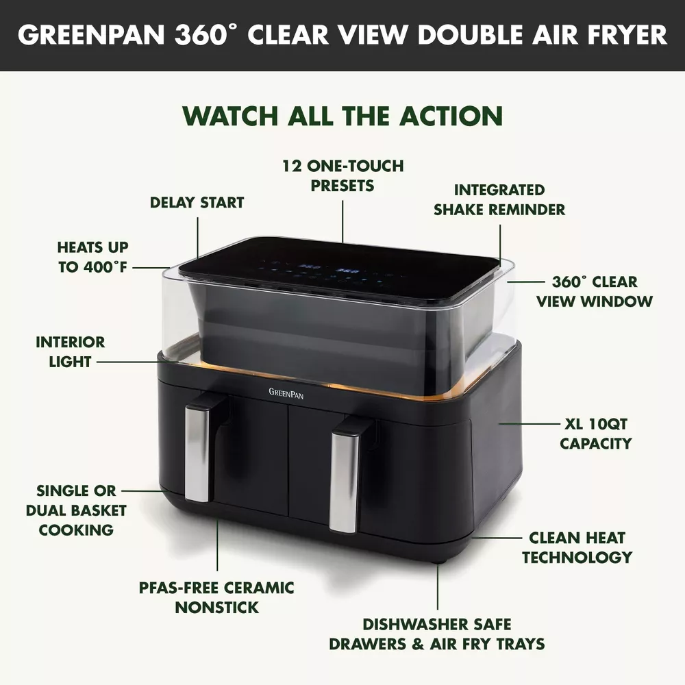 GreenPan Bistro 10qt 360 Clear View Double Air Fryer