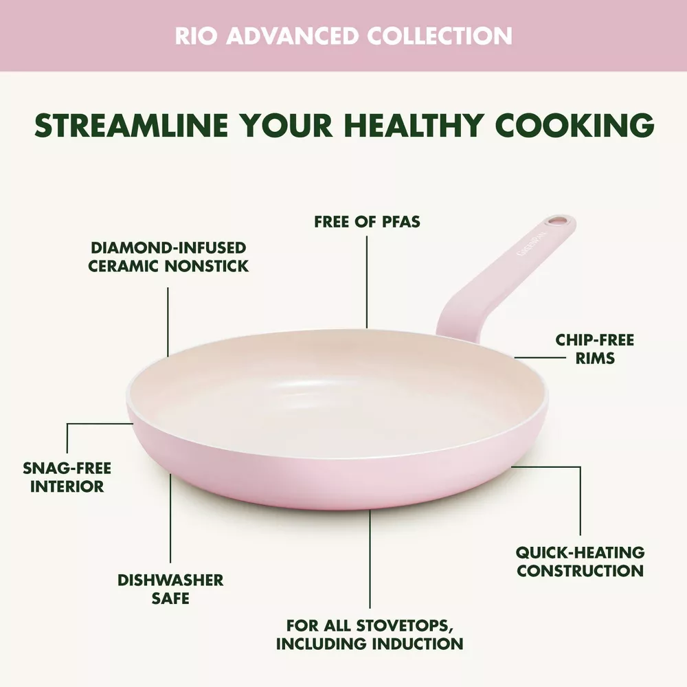 GreenPan Rio Advanced 16pc Ceramic Nonstick Cookware Set, Pink