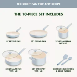 GreenPan Rio Advanced 10pc Cookware Set, Stardew Blue
