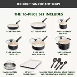 GreenPan Rio Advanced 16pc Ceramic Nonstick Cookware Set, Black