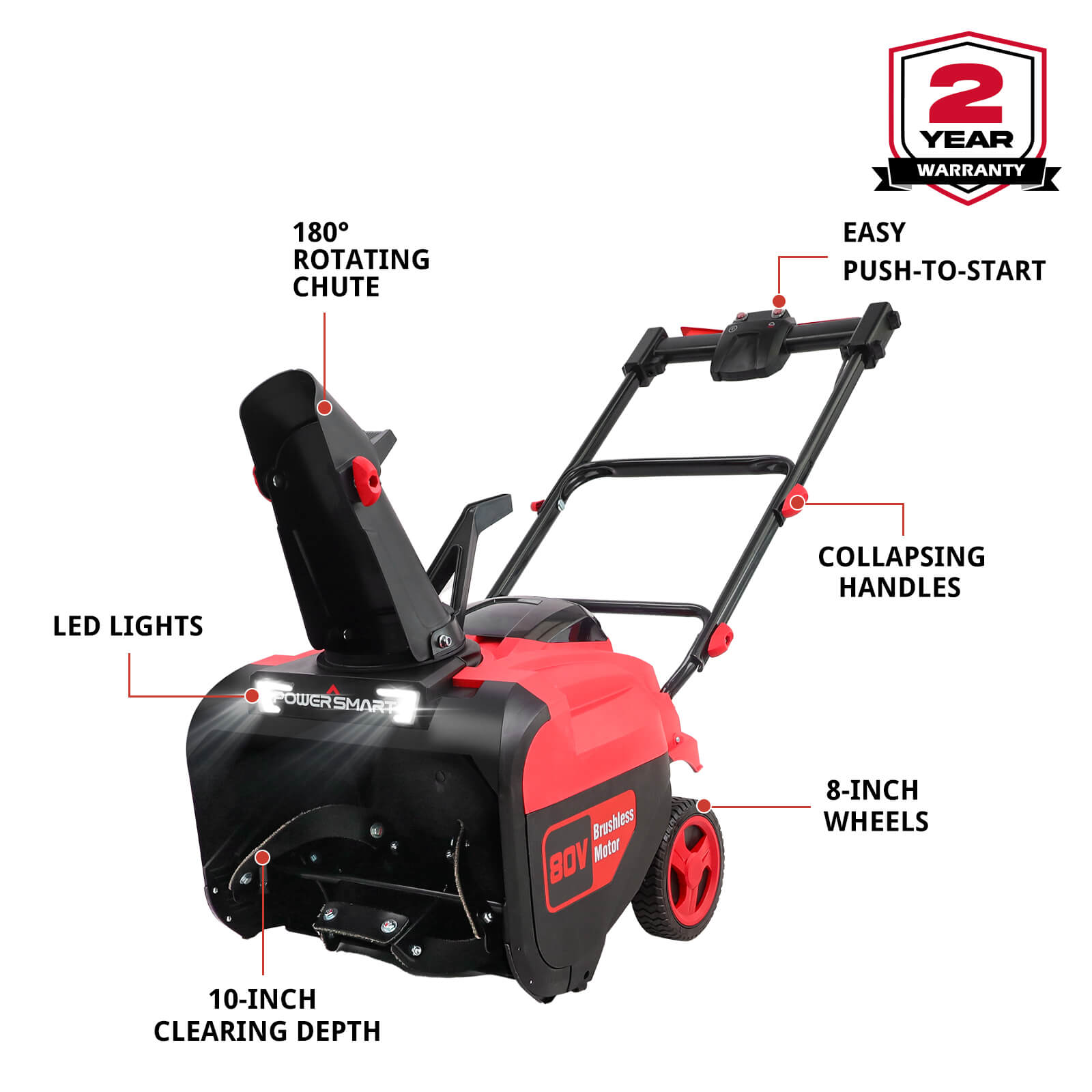 PowerSmart 80-volt 21-in Single-stage Push Battery Snow Blower 6 Ah (Charger Included)