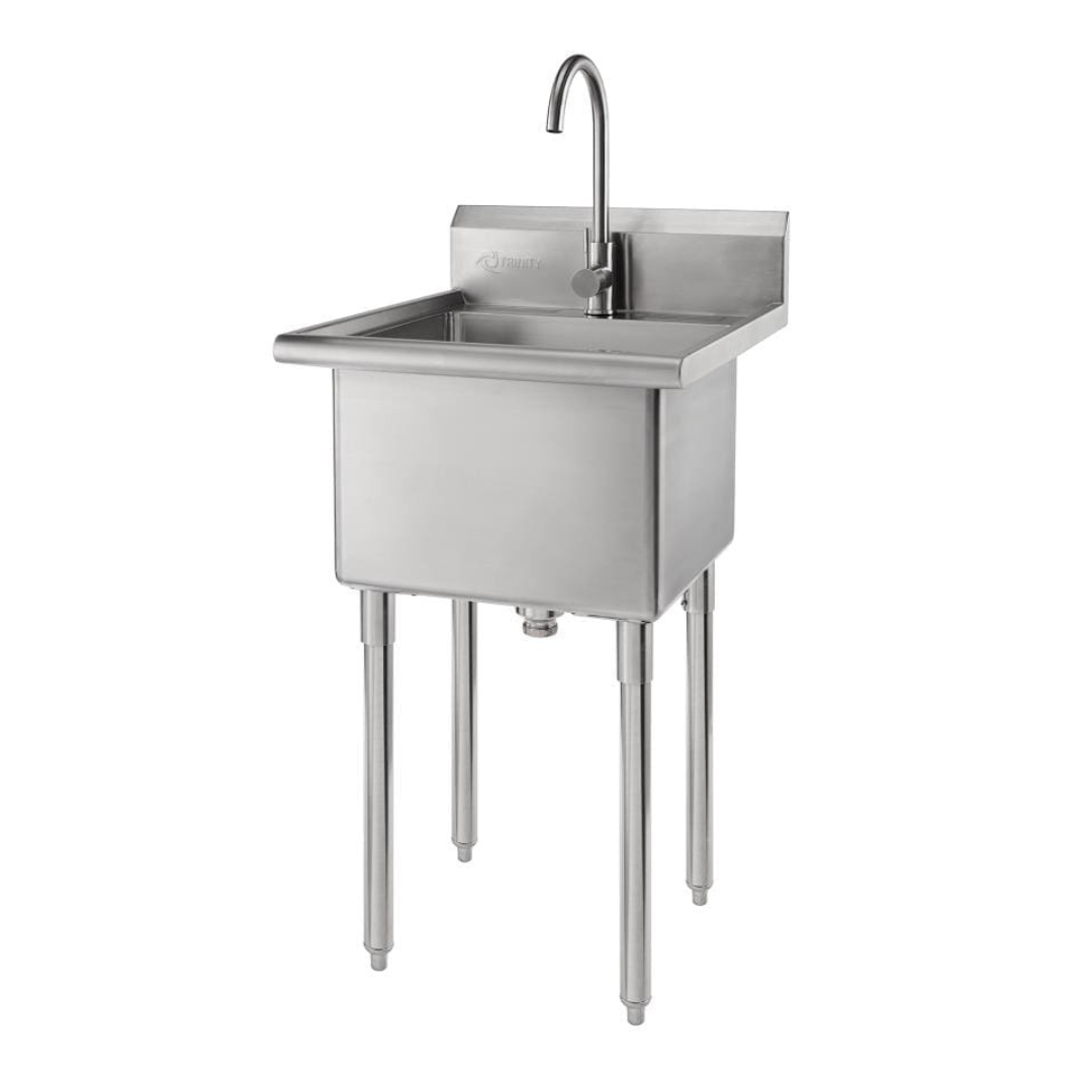 TRINITY 24-in x 21.5-in 1 -Basin 304 Grade Stainless Steel Freestanding Utility tub with Drain with Faucet