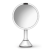 simplehuman 8" Round Sensor Makeup Mirror with Touch-Control Brightness, 5X Magnification, Rechargeable and Cordless, White Stainless Steel