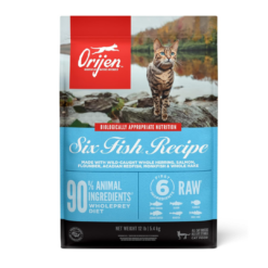 ORIJEN Grain Free High Protein Premium Dry Cat Food Six Fish Recipe 12lb Bag