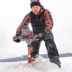 Eskimo E40 Electric Ice Fishing Auger, Full Power 40v Lithium-ion Battery, Lightweight Powerhead, Turbo Cutting System, Multi-Edge Blades, Red
