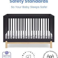 Delta Children Poppy 4-in-1 Convertible Crib, Greenguard Gold Certified, Midnight Grey/Natural