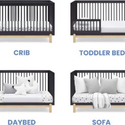 Delta Children Poppy 4-in-1 Convertible Crib, Greenguard Gold Certified, Midnight Grey/Natural