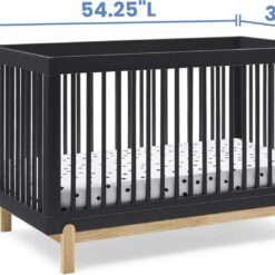 Delta Children Poppy 4-in-1 Convertible Crib, Greenguard Gold Certified, Midnight Grey/Natural