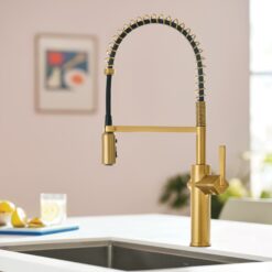 Moen Joric Brushed Gold Single Handle Deck-mount Pull-down Kitchen Faucet with Sprayer (Includes Deck Plate)