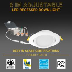 NUWATT Ultra Slim Gimbal Adjustable Lens White 6-in 1050 -Lumens Switchable Round Dimmable LED Canless Damp rated Recessed Downlight 12 -Pack