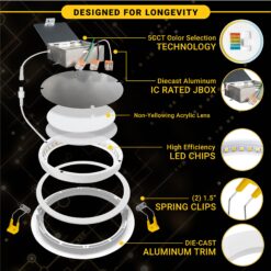 NUWATT Ultra Slim Gimbal Adjustable Lens White 6-in 1050 -Lumens Switchable Round Dimmable LED Canless Damp rated Recessed Downlight 12 -Pack